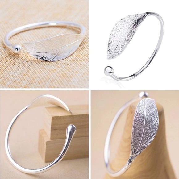 NEW!💙💎STUNNING🍃LEAF🍃OPEN CUFF💎💙SILVER PLATED - Picture 5 of 8